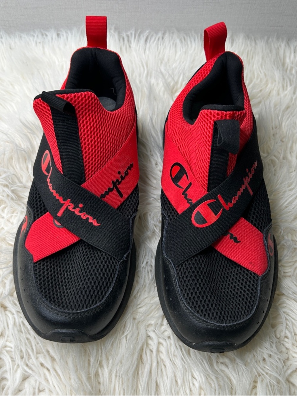 Champion Kids Red and Black Slip-On Mesh Sneakers